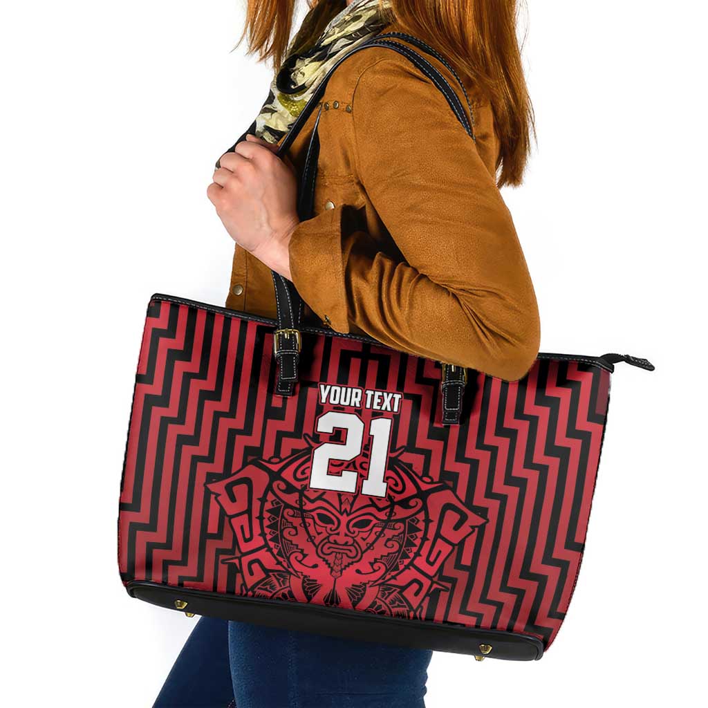 Custom Basketball New Zealand Leather Tote Bag Red Maori Ta Moko Indigenous LT9 Red - Polynesian Pride