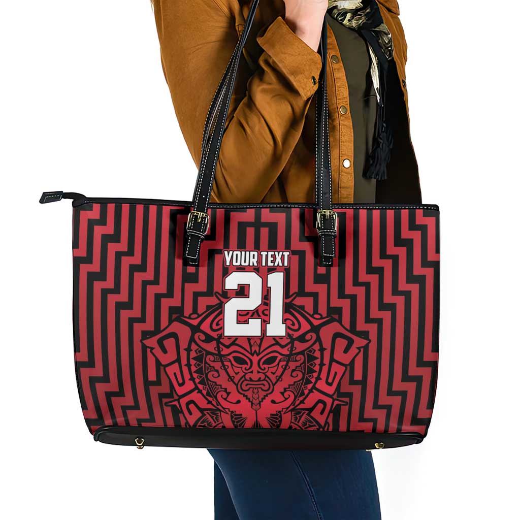 Custom Basketball New Zealand Leather Tote Bag Red Maori Ta Moko Indigenous LT9 - Polynesian Pride