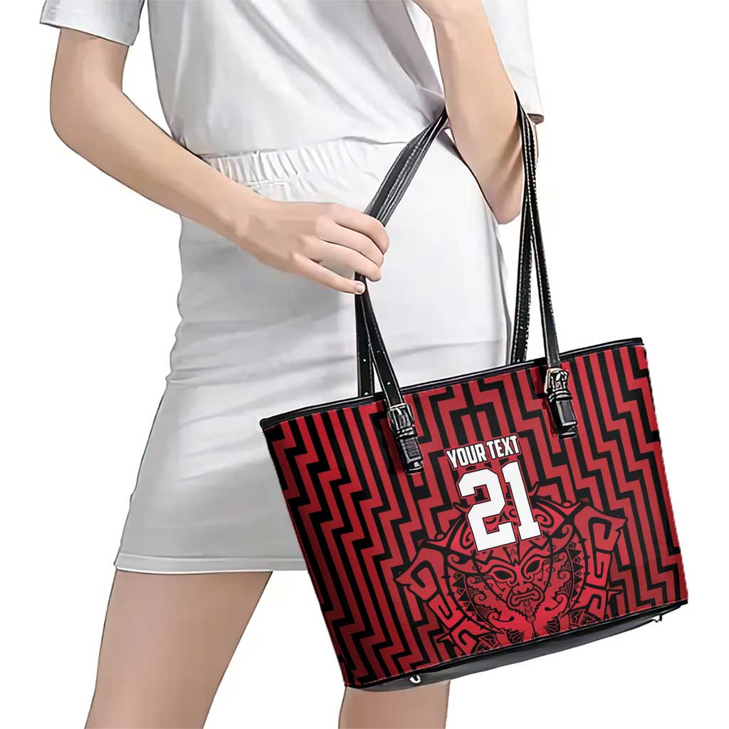 Custom Basketball New Zealand Leather Tote Bag Red Maori Ta Moko Indigenous LT9 - Polynesian Pride