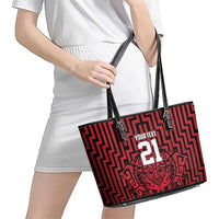 Custom Basketball New Zealand Leather Tote Bag Red Maori Ta Moko Indigenous LT9 - Polynesian Pride