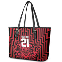 Custom Basketball New Zealand Leather Tote Bag Red Maori Ta Moko Indigenous LT9 - Polynesian Pride
