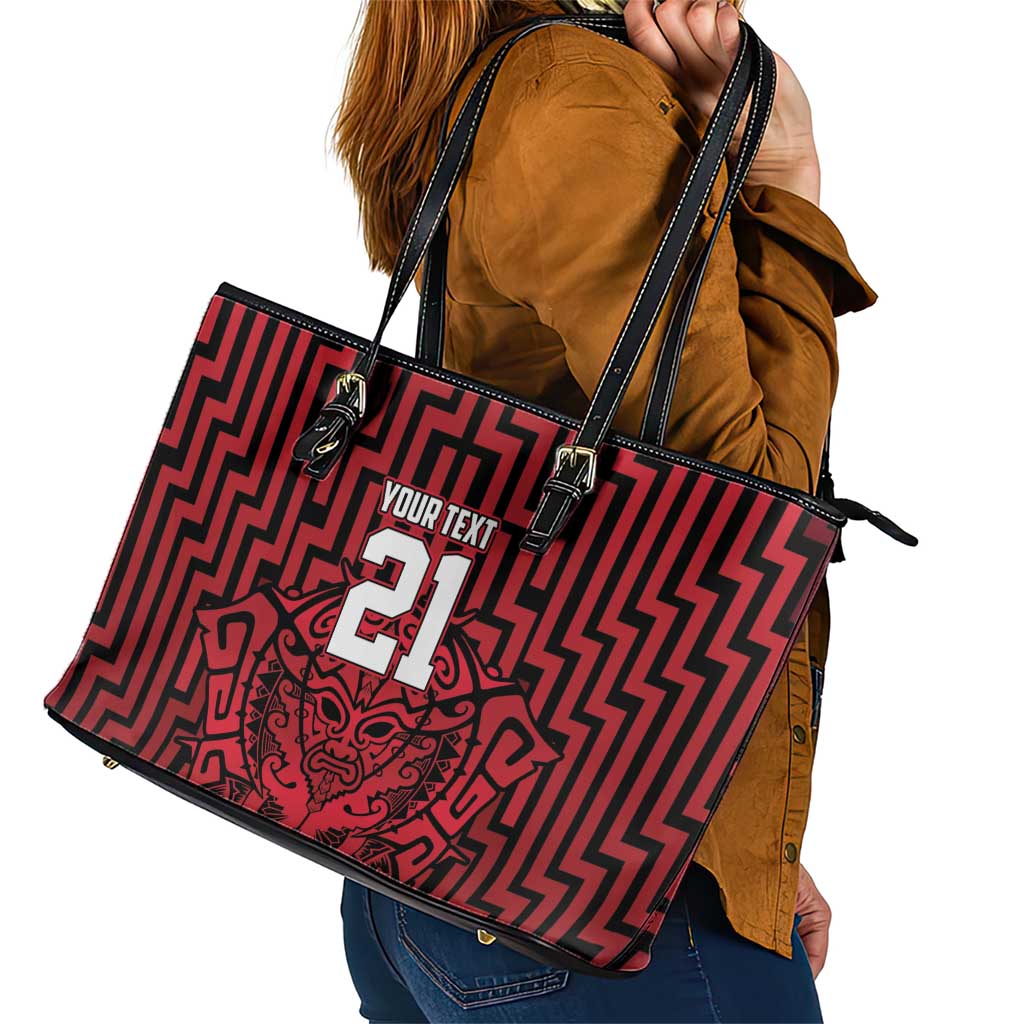 Custom Basketball New Zealand Leather Tote Bag Red Maori Ta Moko Indigenous LT9 - Polynesian Pride