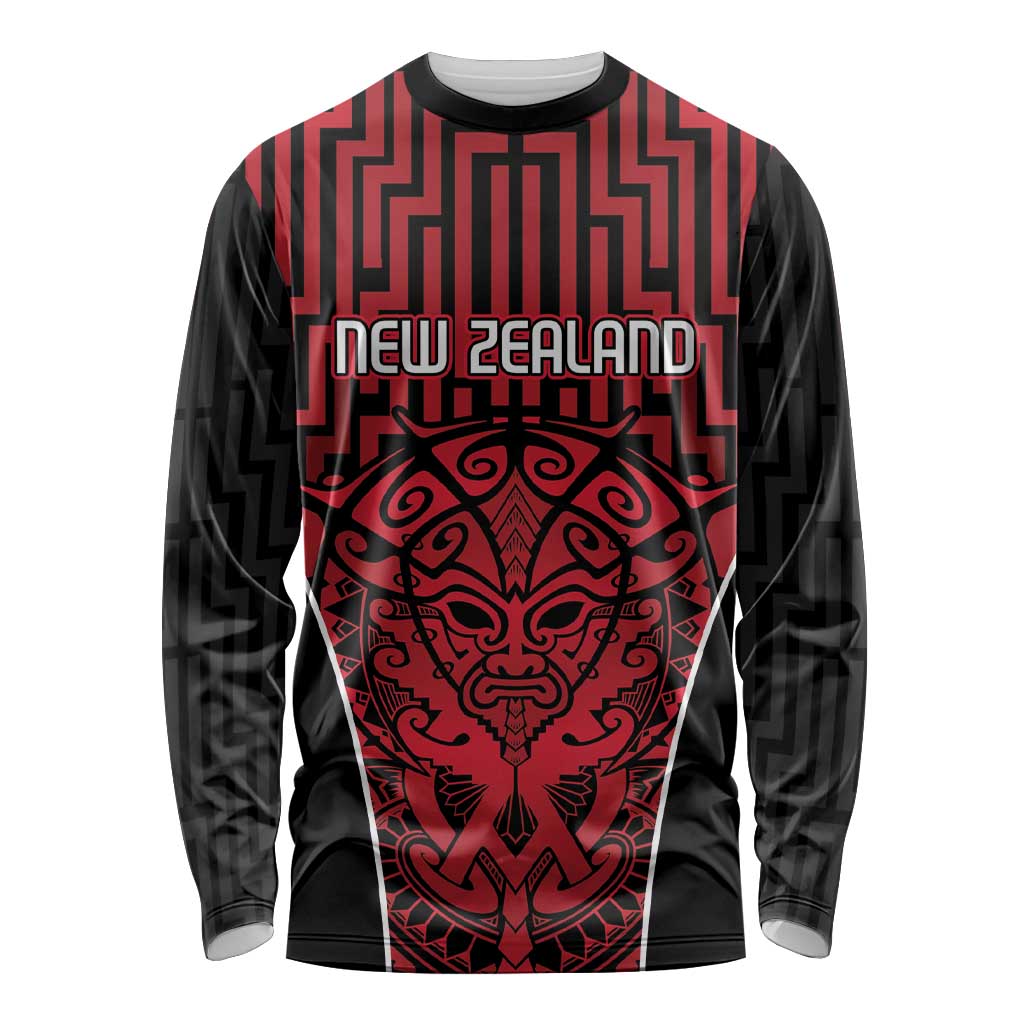 Custom Basketball New Zealand Long Sleeve Shirt Red Maori Ta Moko Indigenous LT9 Unisex Red - Polynesian Pride