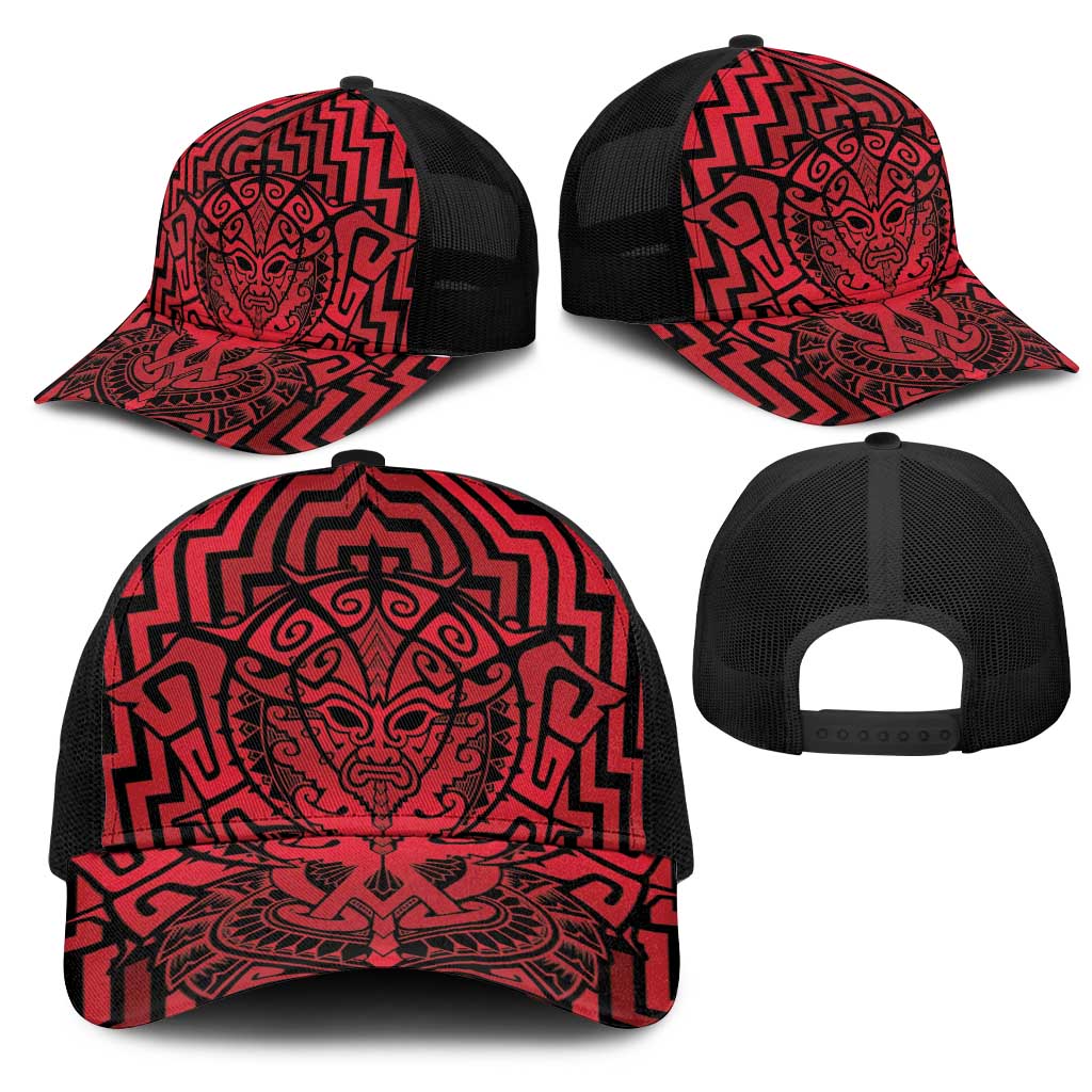 Basketball New Zealand Mesh Trucker Cap Red Maori Ta Moko Indigenous LT9 - Polynesian Pride