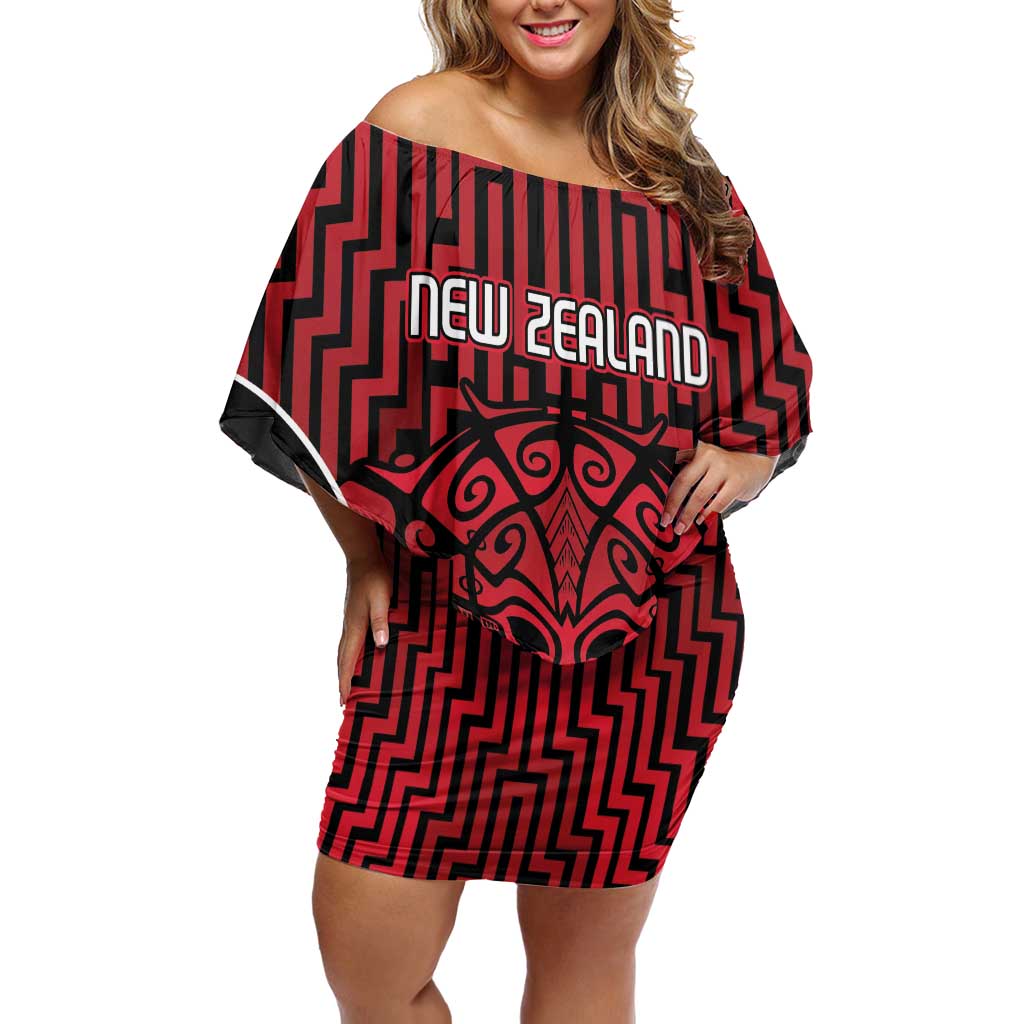 Custom Basketball New Zealand Off Shoulder Short Dress Red Maori Ta Moko Indigenous LT9 Women Red - Polynesian Pride