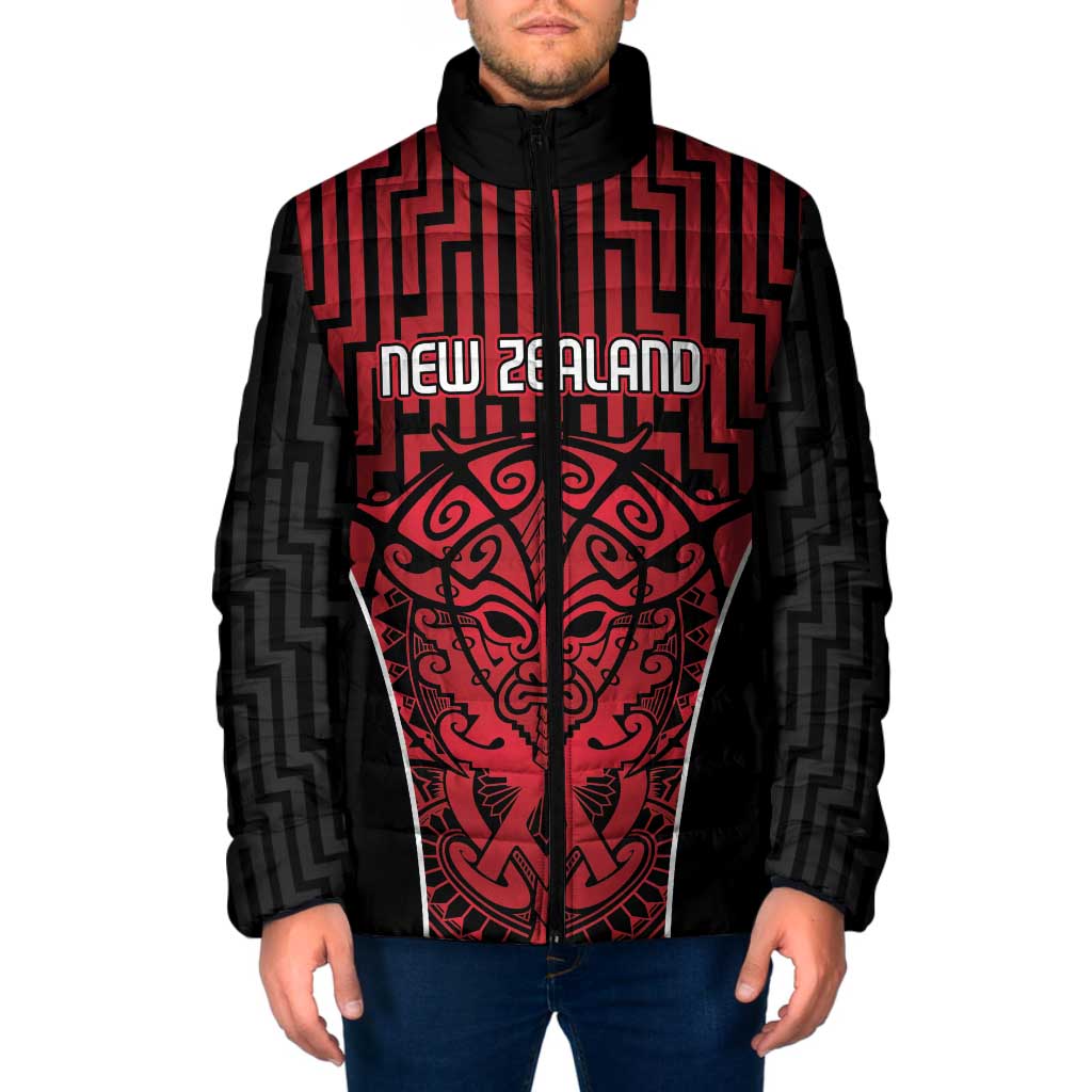 Custom Basketball New Zealand Padded Jacket Red Maori Ta Moko Indigenous LT9 Men Red - Polynesian Pride