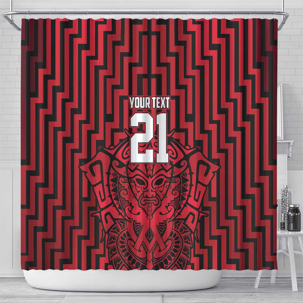 Custom Basketball New Zealand Shower Curtain Red Maori Ta Moko Indigenous LT9 - Polynesian Pride