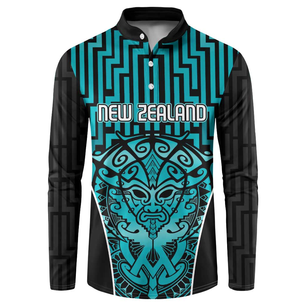 Custom Basketball New Zealand Button Sweatshirt Teal Maori Ta Moko Indigenous LT9 Teal - Polynesian Pride