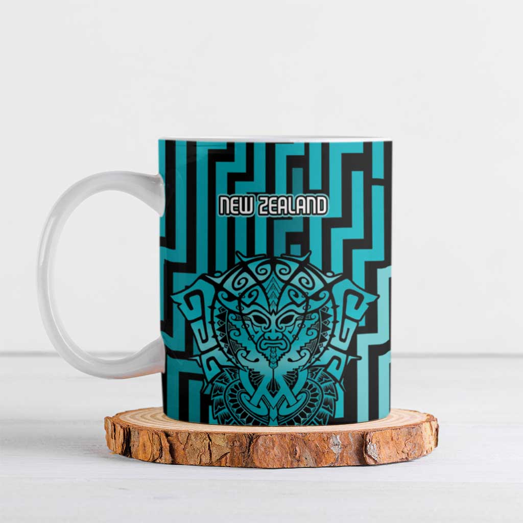 Custom Basketball New Zealand Ceramic Mug Teal Maori Ta Moko Indigenous LT9 Teal - Polynesian Pride