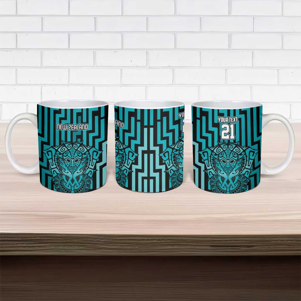 Custom Basketball New Zealand Ceramic Mug Teal Maori Ta Moko Indigenous LT9 - Polynesian Pride
