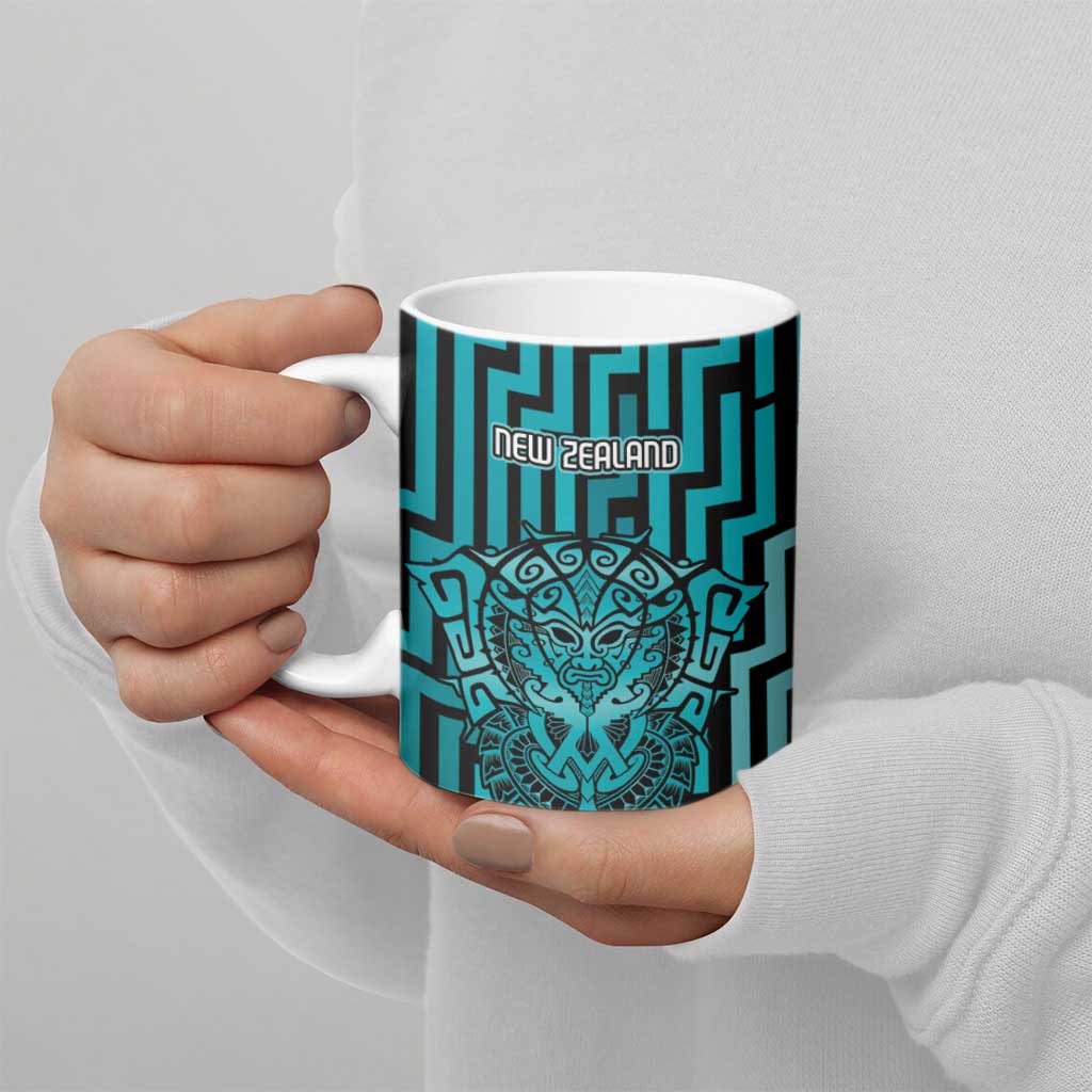 Custom Basketball New Zealand Ceramic Mug Teal Maori Ta Moko Indigenous LT9 - Polynesian Pride
