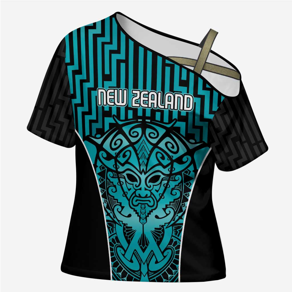 Custom Basketball New Zealand Cross Shoulder Shirt Teal Maori Ta Moko Indigenous LT9 Female Teal - Polynesian Pride