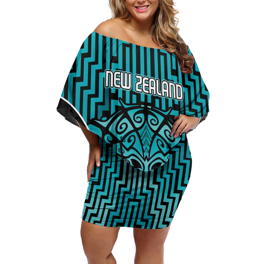Custom Basketball New Zealand Off Shoulder Short Dress Teal Maori Ta Moko Indigenous LT9 Women Teal - Polynesian Pride