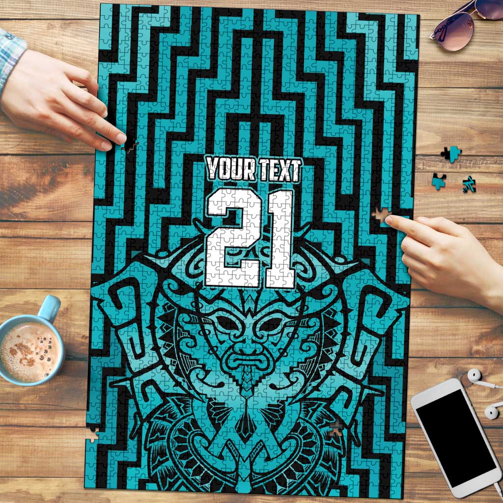 Custom Basketball New Zealand Puzzle Teal Maori Ta Moko Indigenous LT9 Teal - Polynesian Pride