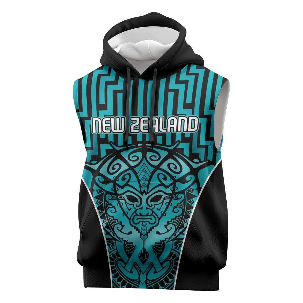 Custom Basketball New Zealand Sleeveless Hoodie Teal Maori Ta Moko Indigenous LT9 Teal - Polynesian Pride