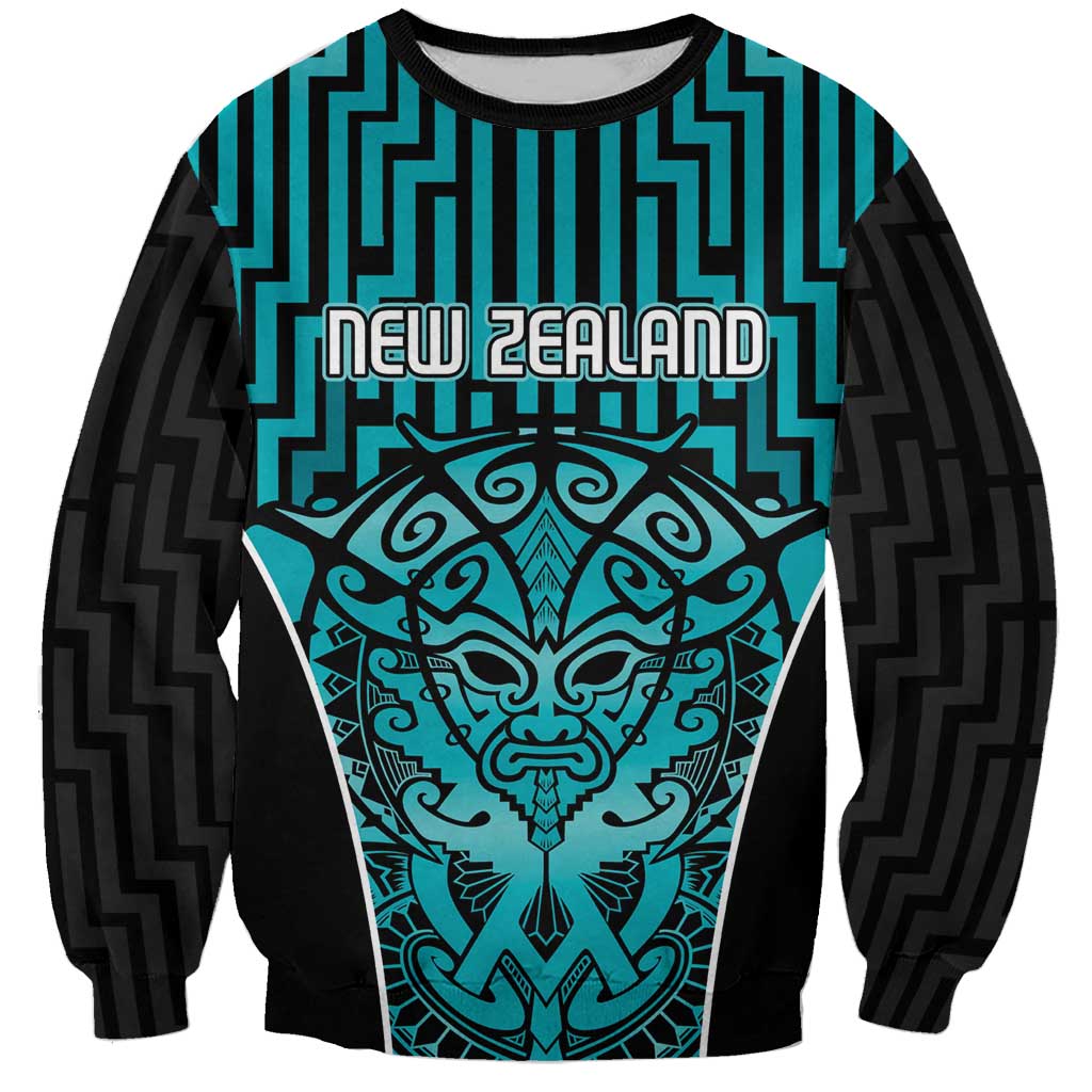 Custom Basketball New Zealand Sweatshirt Teal Maori Ta Moko Indigenous LT9 Unisex Teal - Polynesian Pride