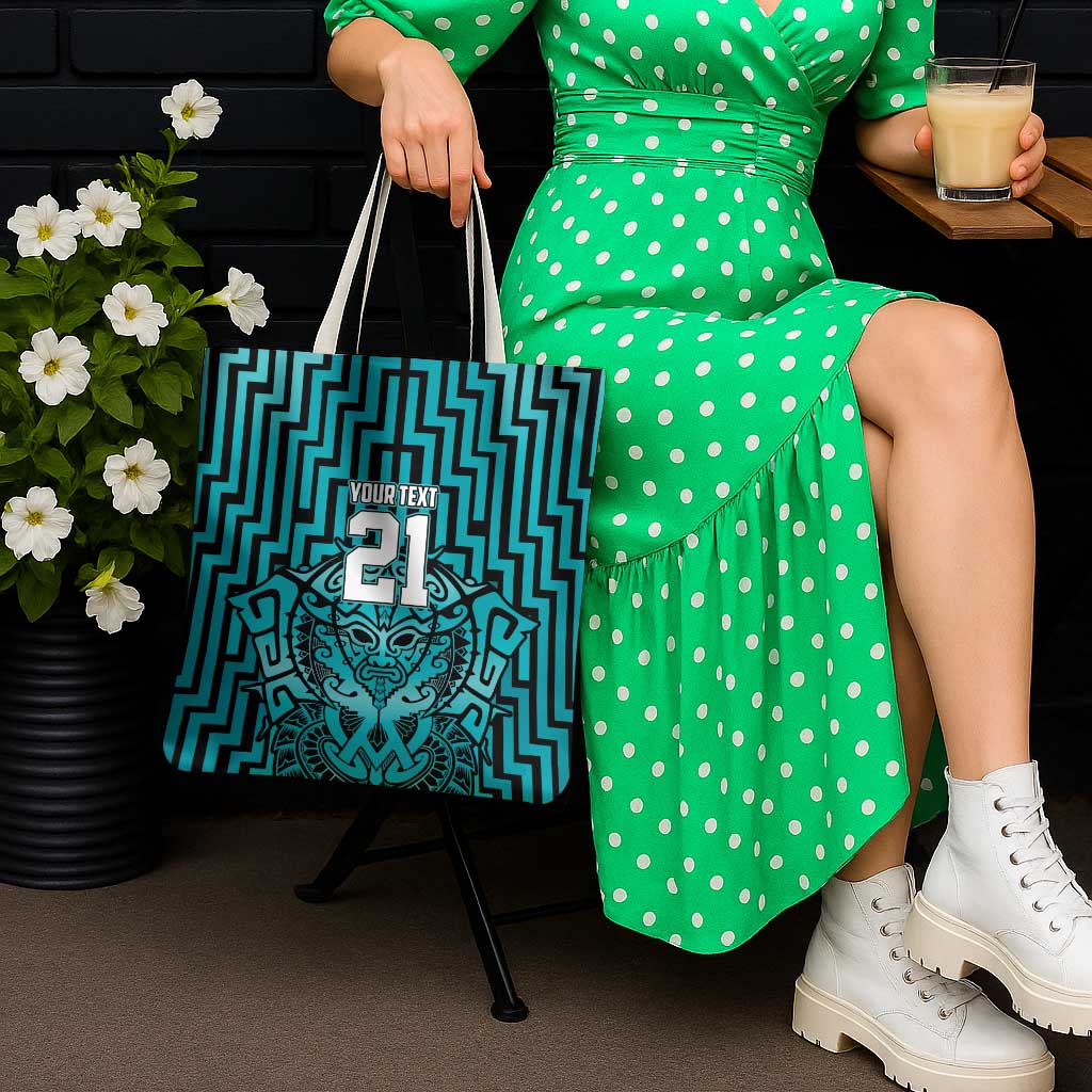 Custom Basketball New Zealand Tote Bag Teal Maori Ta Moko Indigenous LT9 - Polynesian Pride