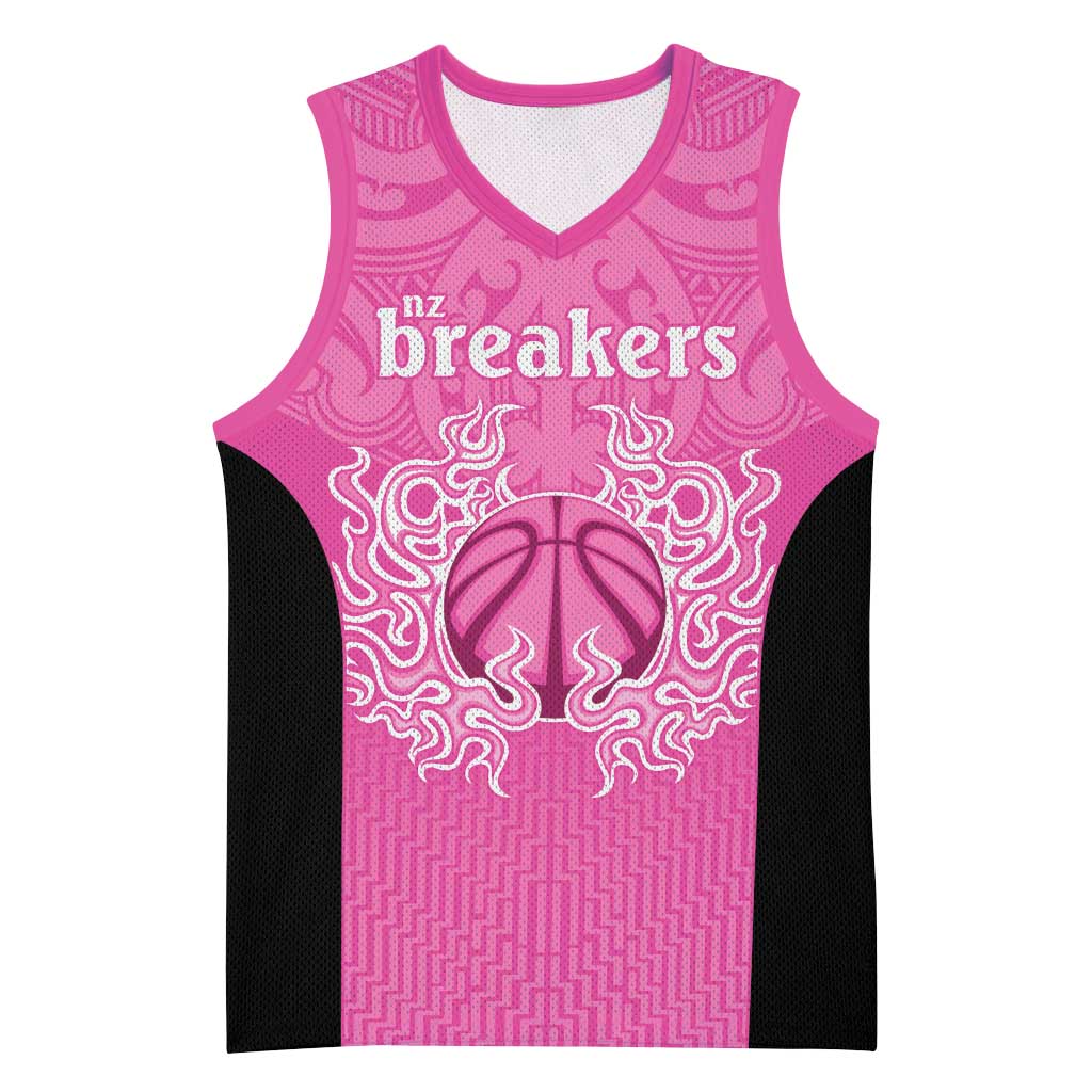 New Zealand Custom Basketball Jersey Fire Basketball Maori Tribal Pink LT9 Unisex Pink - Polynesian Pride