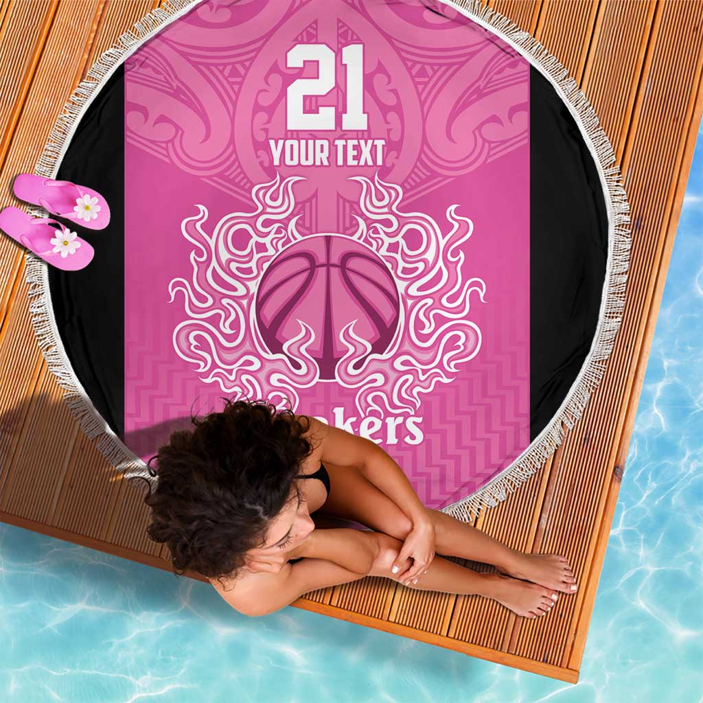 New Zealand Custom Beach Blanket Fire Basketball Maori Tribal Pink LT9 - Polynesian Pride