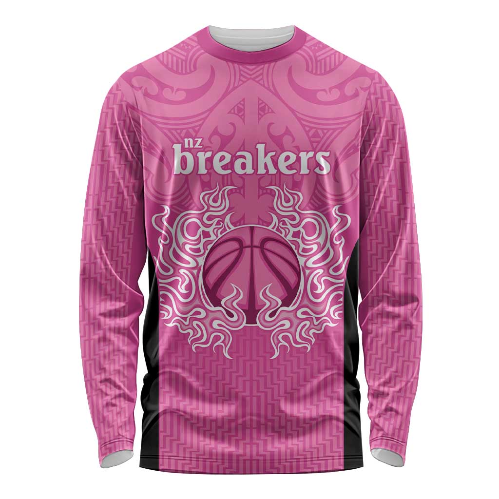 New Zealand Custom Long Sleeve Shirt Fire Basketball Maori Tribal Pink LT9 Unisex Pink - Polynesian Pride