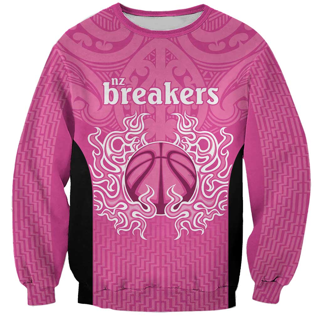 New Zealand Custom Sweatshirt Fire Basketball Maori Tribal Pink LT9 Unisex Pink - Polynesian Pride