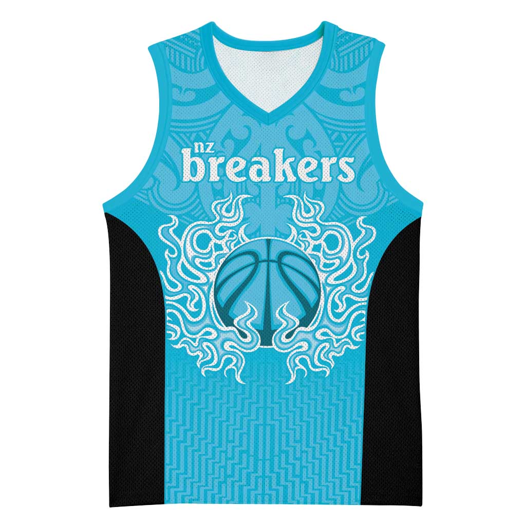 New Zealand Custom Basketball Jersey Fire Basketball Maori Tribal Sky Blue LT9 Unisex Blue - Polynesian Pride