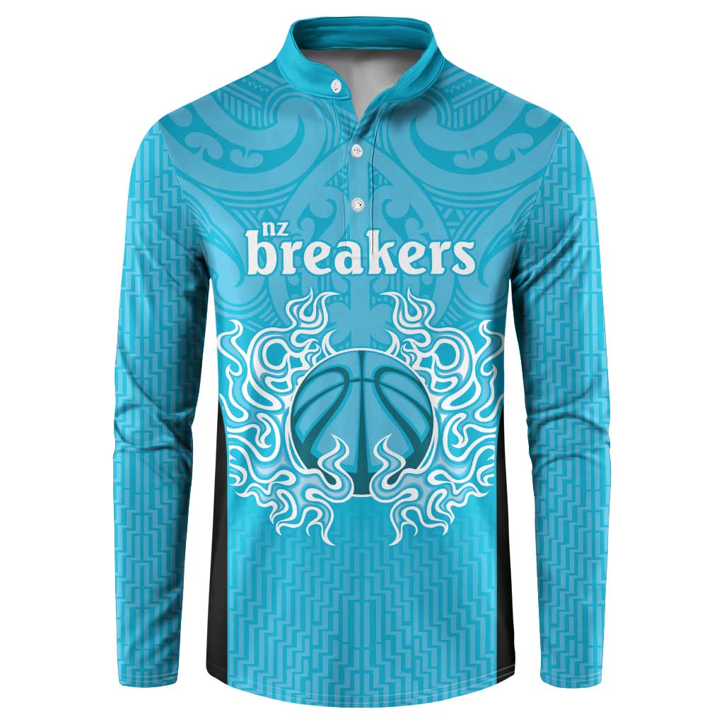 New Zealand Custom Button Sweatshirt Fire Basketball Maori Tribal Sky Blue LT9 Blue - Polynesian Pride
