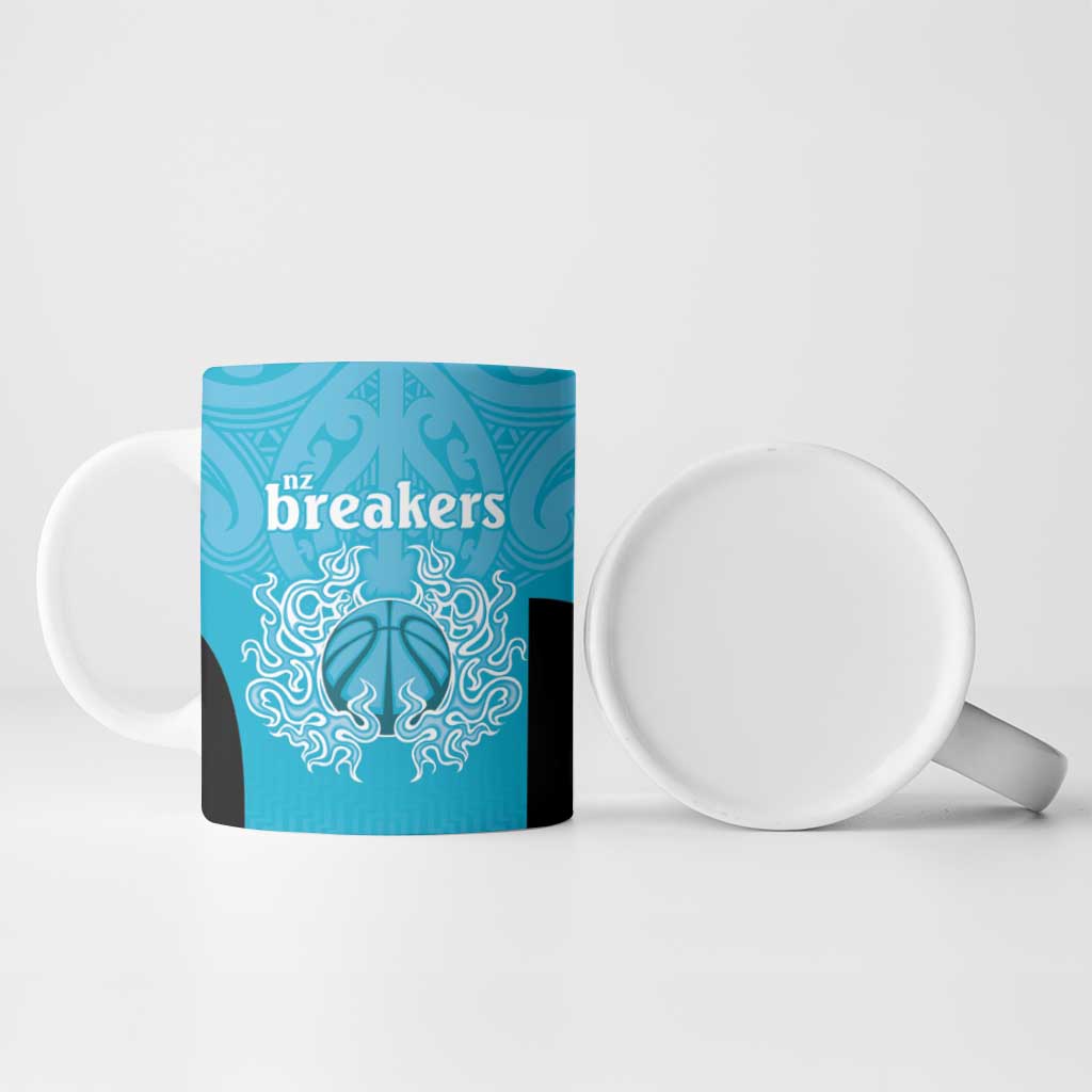 New Zealand Custom Ceramic Mug Fire Basketball Maori Tribal Sky Blue LT9 - Polynesian Pride