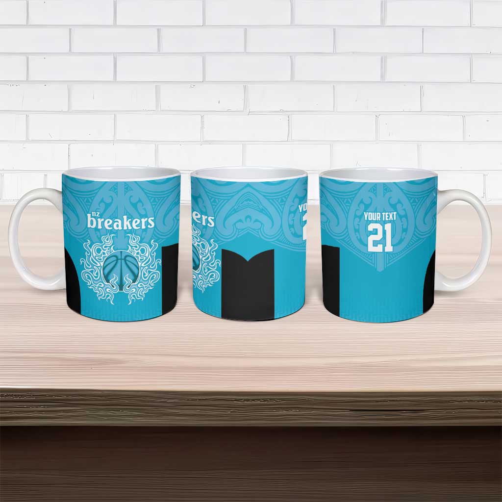 New Zealand Custom Ceramic Mug Fire Basketball Maori Tribal Sky Blue LT9 - Polynesian Pride