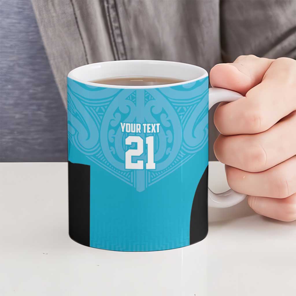 New Zealand Custom Ceramic Mug Fire Basketball Maori Tribal Sky Blue LT9 - Polynesian Pride