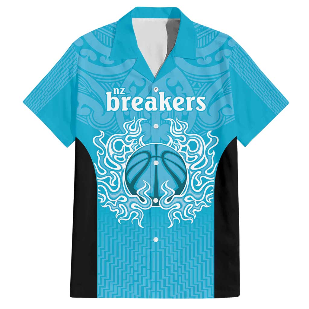 New Zealand Custom Hawaiian Shirt Fire Basketball Maori Tribal Sky Blue LT9 Blue - Polynesian Pride