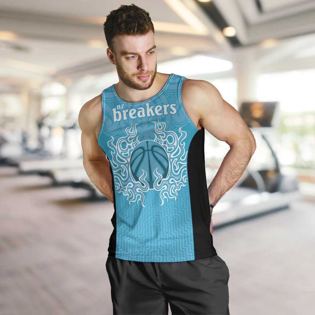 New Zealand Custom Men Tank Top Fire Basketball Maori Tribal Sky Blue LT9 Blue - Polynesian Pride
