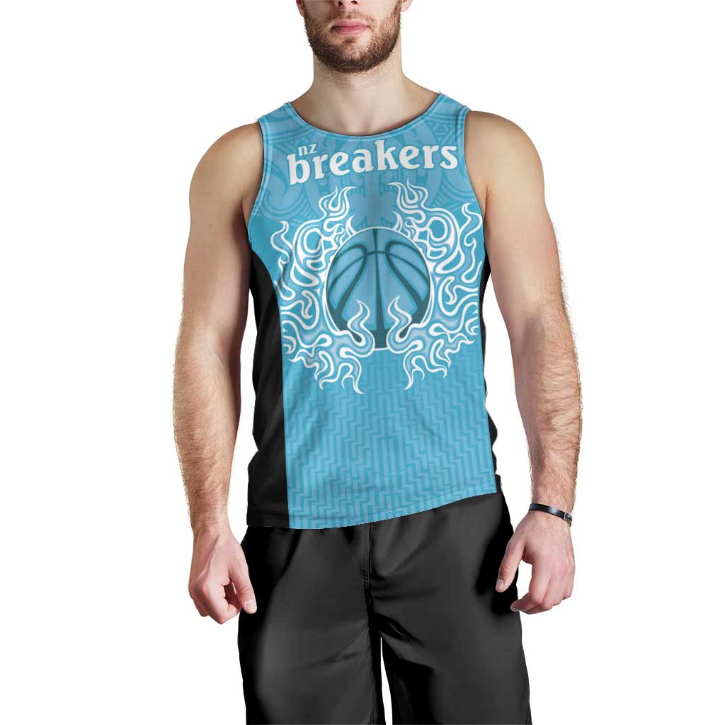 New Zealand Custom Men Tank Top Fire Basketball Maori Tribal Sky Blue LT9 - Polynesian Pride