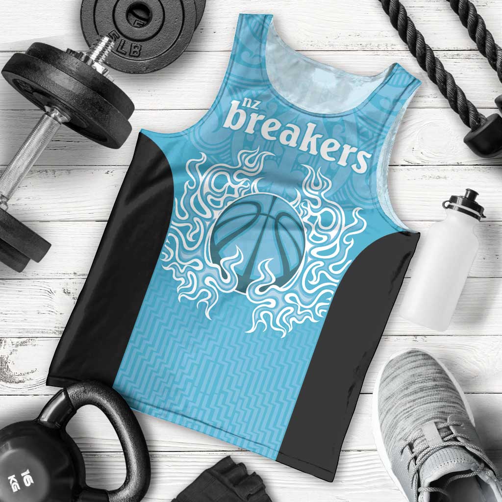 New Zealand Custom Men Tank Top Fire Basketball Maori Tribal Sky Blue LT9 - Polynesian Pride