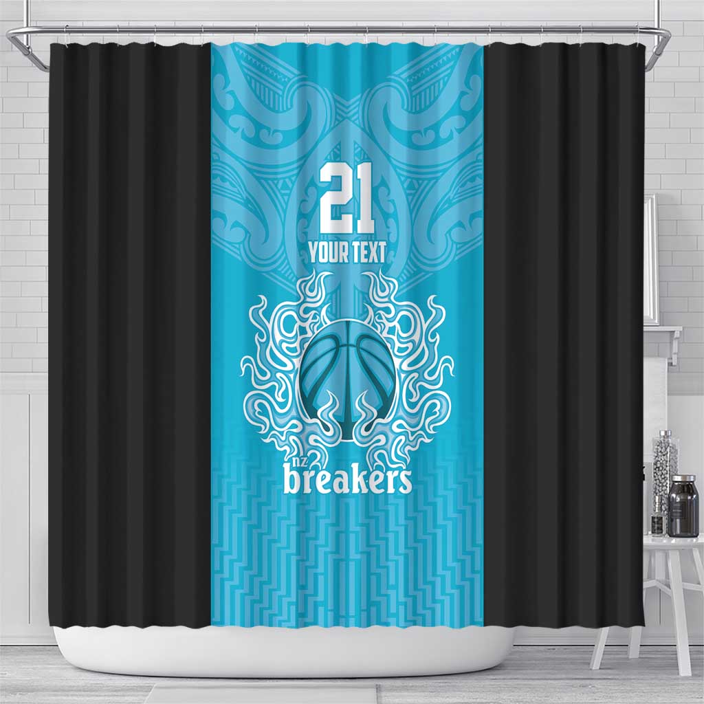 New Zealand Custom Shower Curtain Fire Basketball Maori Tribal Sky Blue LT9 - Polynesian Pride