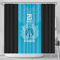 New Zealand Custom Shower Curtain Fire Basketball Maori Tribal Sky Blue LT9 - Polynesian Pride