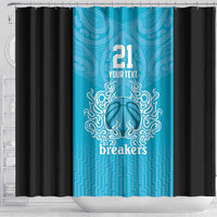 New Zealand Custom Shower Curtain Fire Basketball Maori Tribal Sky Blue LT9 - Polynesian Pride