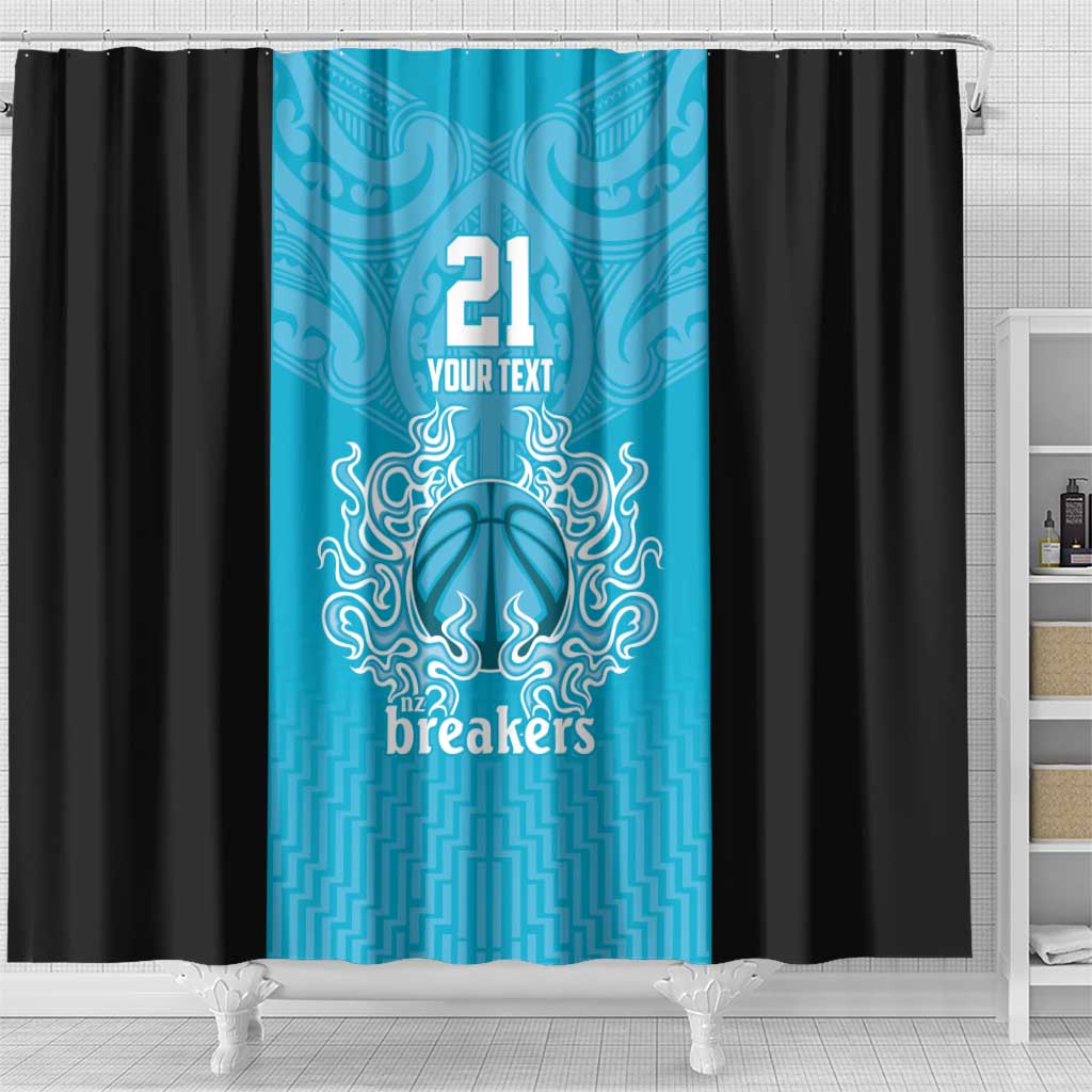 New Zealand Custom Shower Curtain Fire Basketball Maori Tribal Sky Blue LT9 - Polynesian Pride
