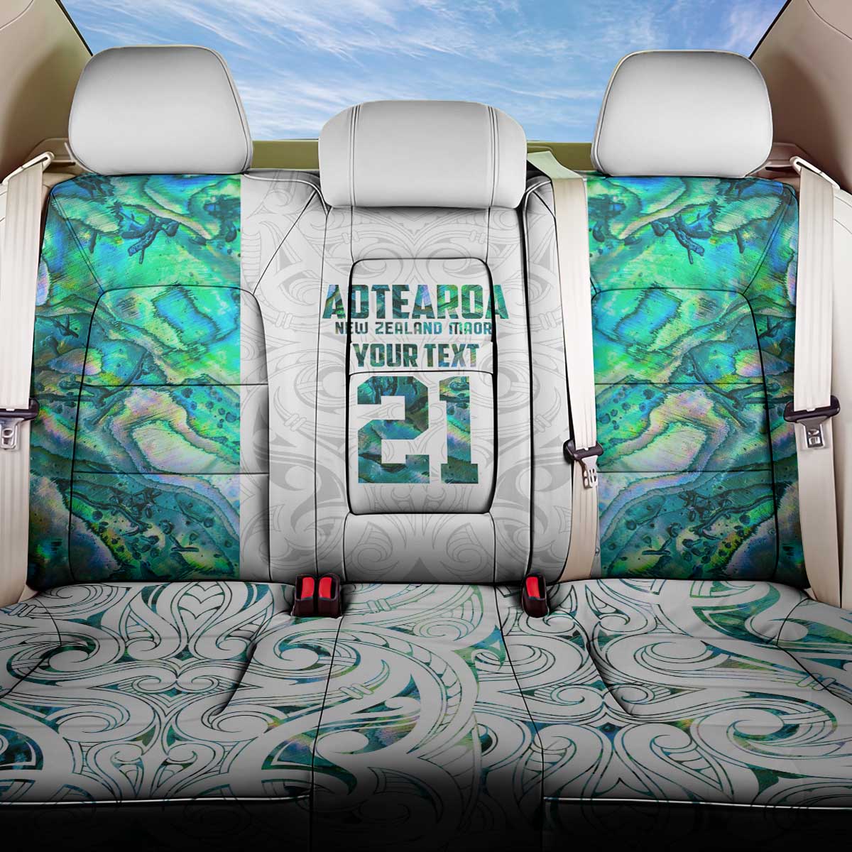 Custom New Zealand Aotearoa Back Car Seat Cover Green Maori Paua Shell Indigenous LT9 One Size Green - Polynesian Pride