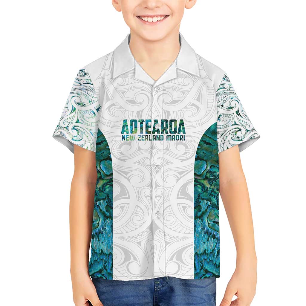 Custom New Zealand Aotearoa Kid Hawaiian Shirt Green Maori Paua Shell Indigenous LT9 Kid Green - Polynesian Pride
