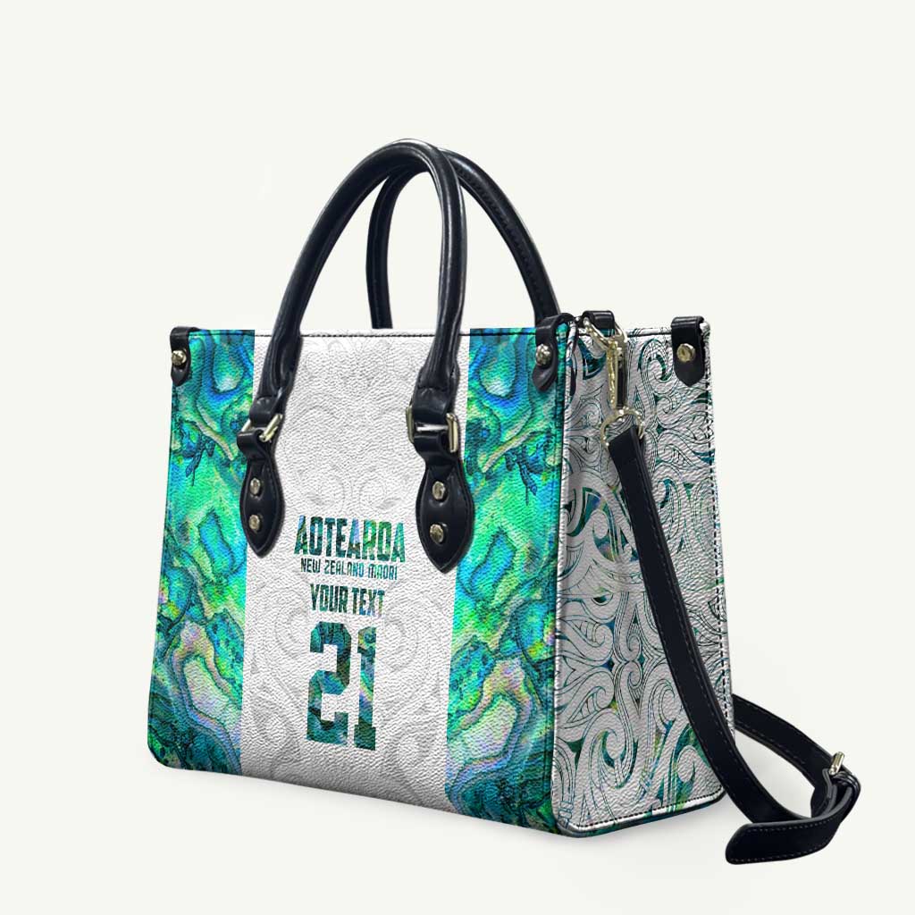 Custom New Zealand Aotearoa Leather Bag Green Maori Paua Shell Indigenous LT9 - Polynesian Pride