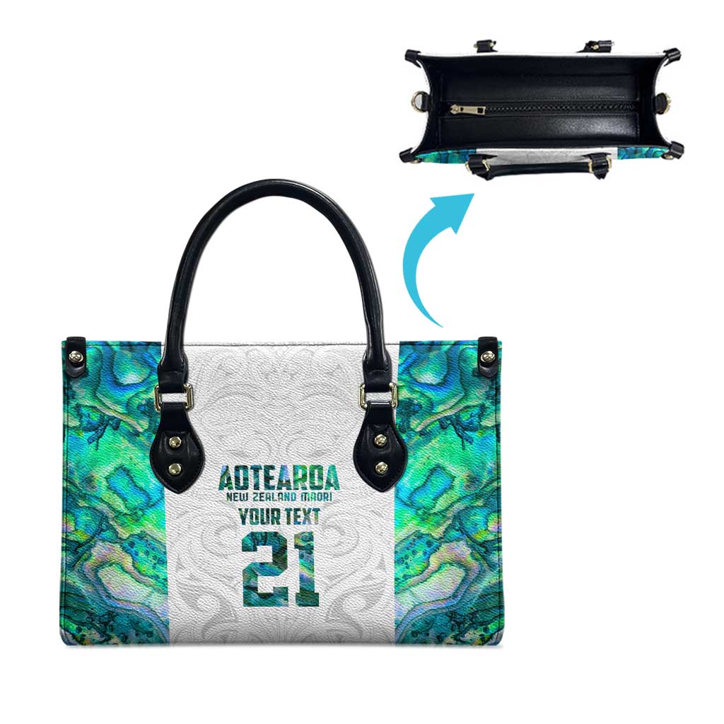 Custom New Zealand Aotearoa Leather Bag Green Maori Paua Shell Indigenous LT9 - Polynesian Pride