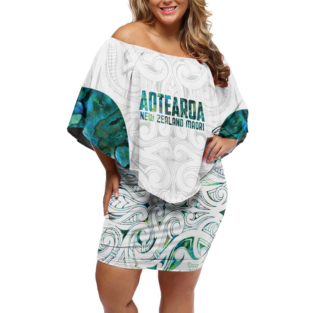 Custom New Zealand Aotearoa Off Shoulder Short Dress Green Maori Paua Shell Indigenous LT9 Women Green - Polynesian Pride