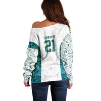 Custom New Zealand Aotearoa Off Shoulder Sweater Green Maori Paua Shell Indigenous LT9 - Polynesian Pride