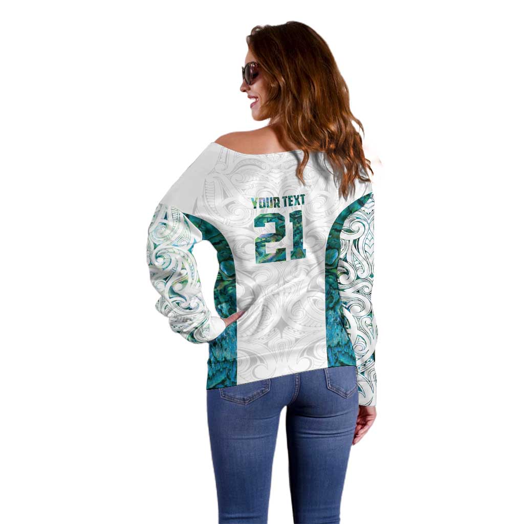 Custom New Zealand Aotearoa Off Shoulder Sweater Green Maori Paua Shell Indigenous LT9 - Polynesian Pride