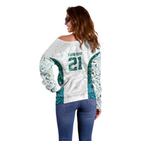 Custom New Zealand Aotearoa Off Shoulder Sweater Green Maori Paua Shell Indigenous LT9 - Polynesian Pride