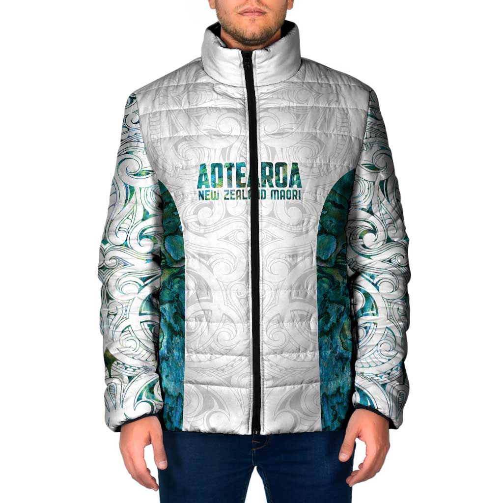 Custom New Zealand Aotearoa Padded Jacket Green Maori Paua Shell Indigenous LT9 Men Green - Polynesian Pride