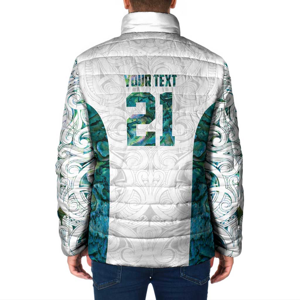 Custom New Zealand Aotearoa Padded Jacket Green Maori Paua Shell Indigenous LT9 - Polynesian Pride