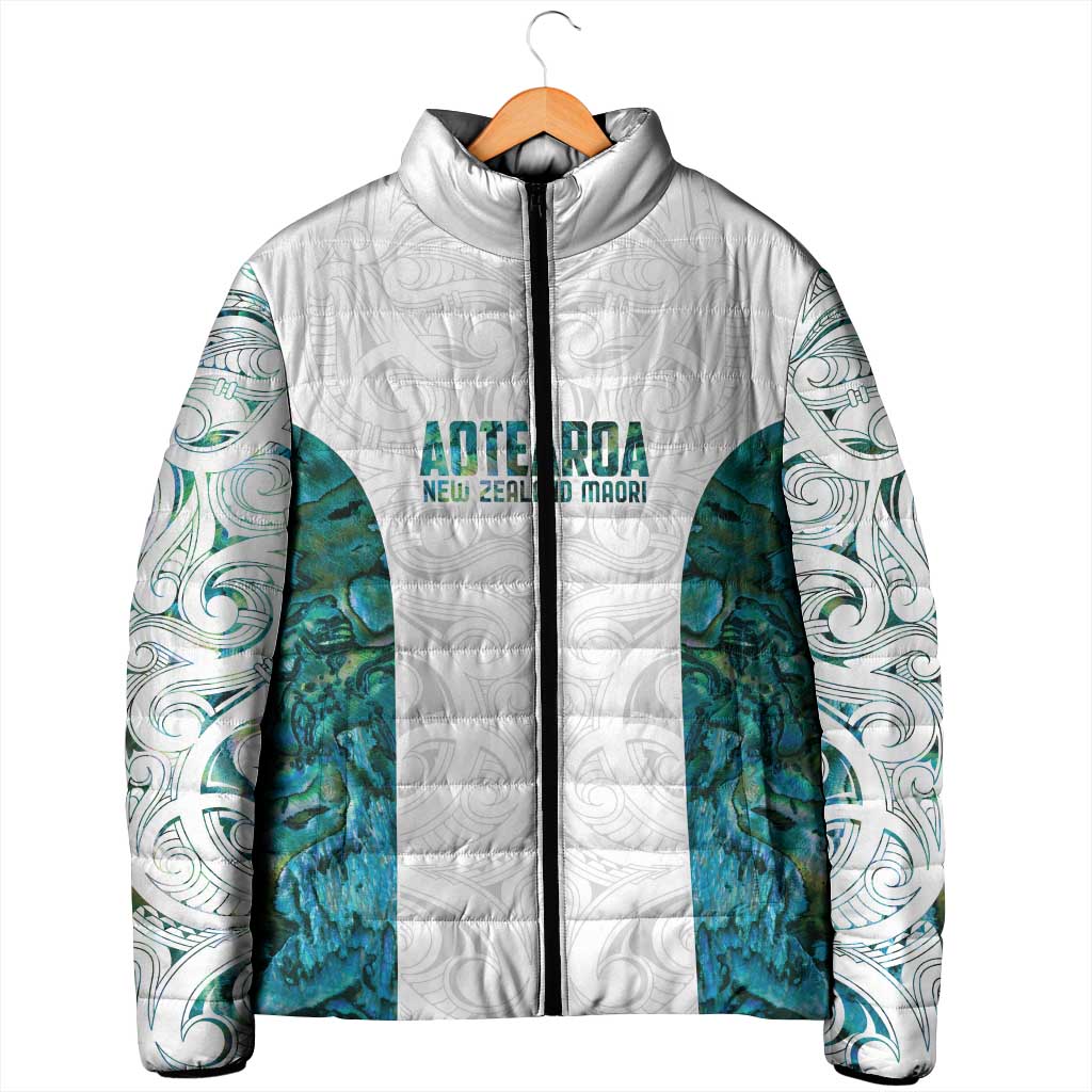 Custom New Zealand Aotearoa Padded Jacket Green Maori Paua Shell Indigenous LT9 - Polynesian Pride