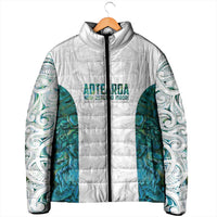 Custom New Zealand Aotearoa Padded Jacket Green Maori Paua Shell Indigenous LT9 - Polynesian Pride
